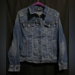 Eddie Bauer Blue Denim Trucker Jacket Stretchy Jean Womens Size XL